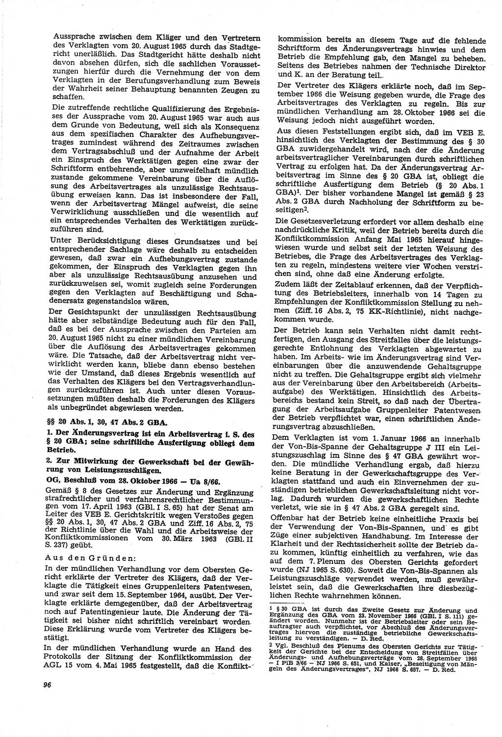 Neue Justiz (NJ), Zeitschrift für Recht und Rechtswissenschaft [Deutsche Demokratische Republik (DDR)], 21. Jahrgang 1967, Seite 96 (NJ DDR 1967, S. 96)