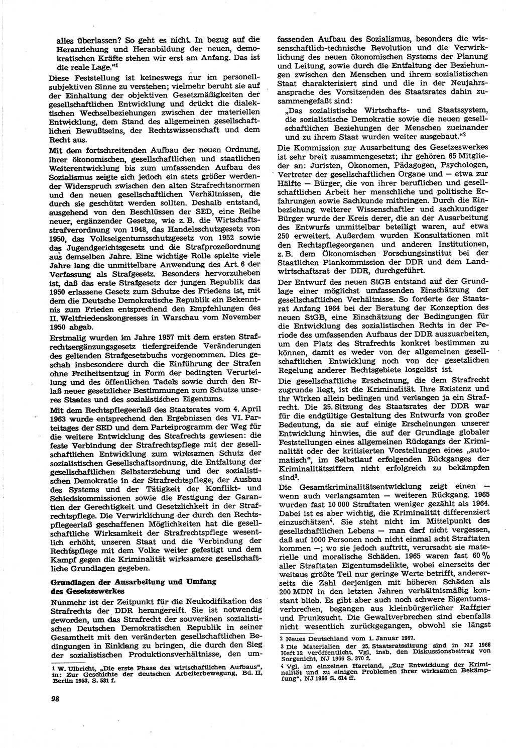 Neue Justiz (NJ), Zeitschrift für Recht und Rechtswissenschaft [Deutsche Demokratische Republik (DDR)], 21. Jahrgang 1967, Seite 98 (NJ DDR 1967, S. 98)