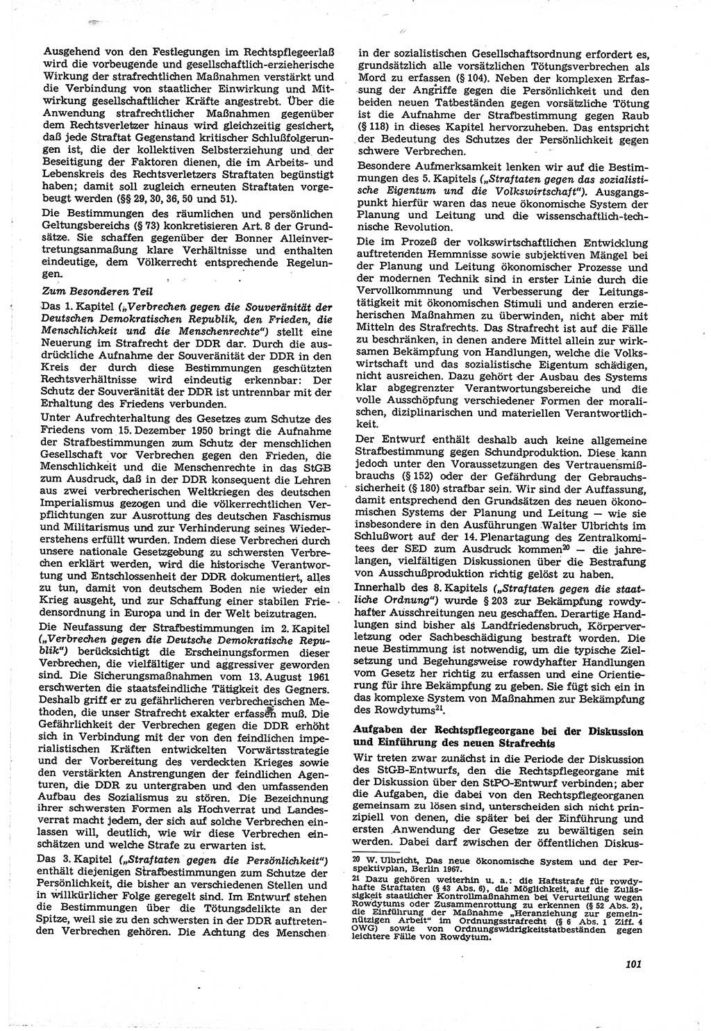 Neue Justiz (NJ), Zeitschrift für Recht und Rechtswissenschaft [Deutsche Demokratische Republik (DDR)], 21. Jahrgang 1967, Seite 101 (NJ DDR 1967, S. 101)