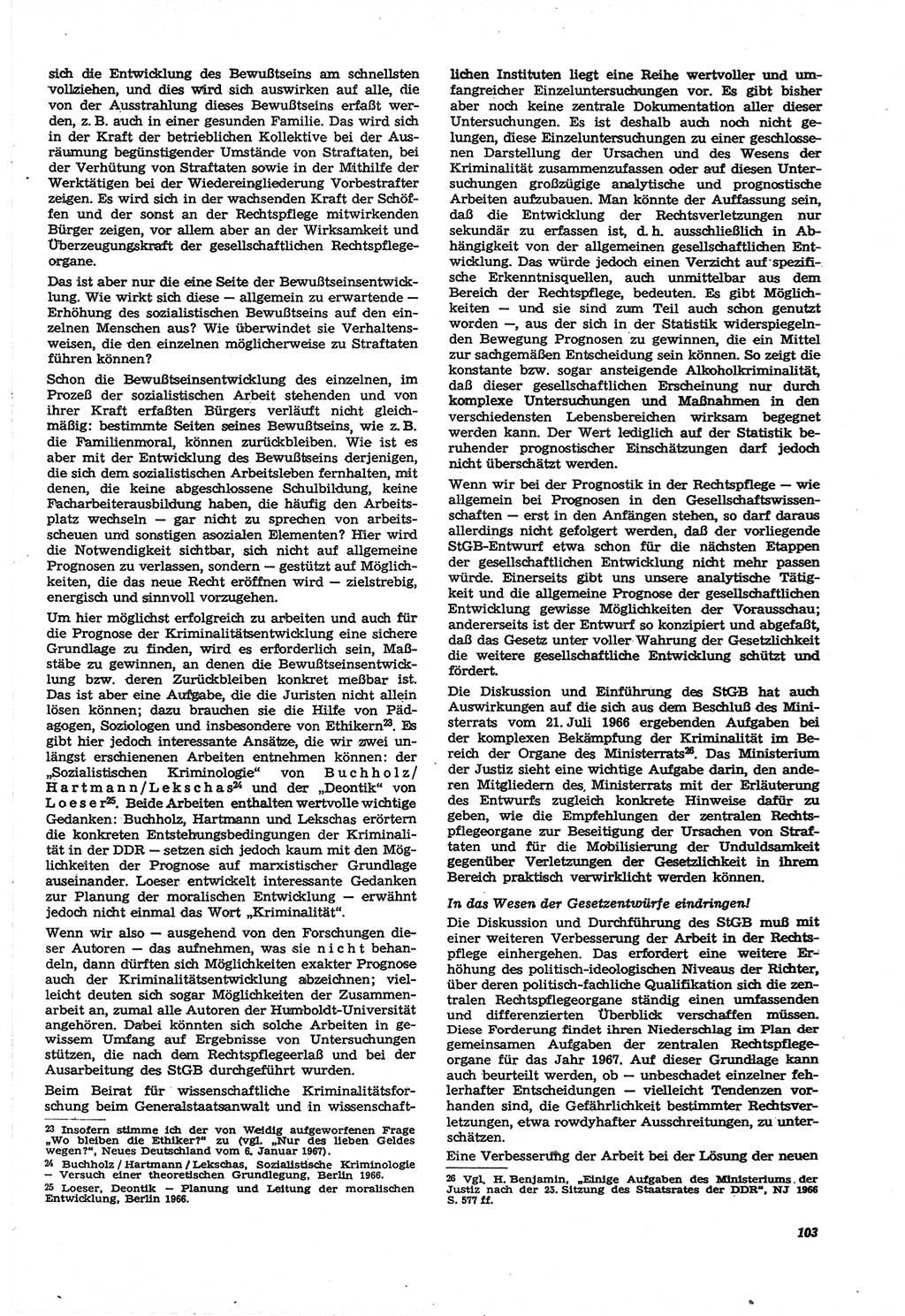 Neue Justiz (NJ), Zeitschrift für Recht und Rechtswissenschaft [Deutsche Demokratische Republik (DDR)], 21. Jahrgang 1967, Seite 103 (NJ DDR 1967, S. 103)
