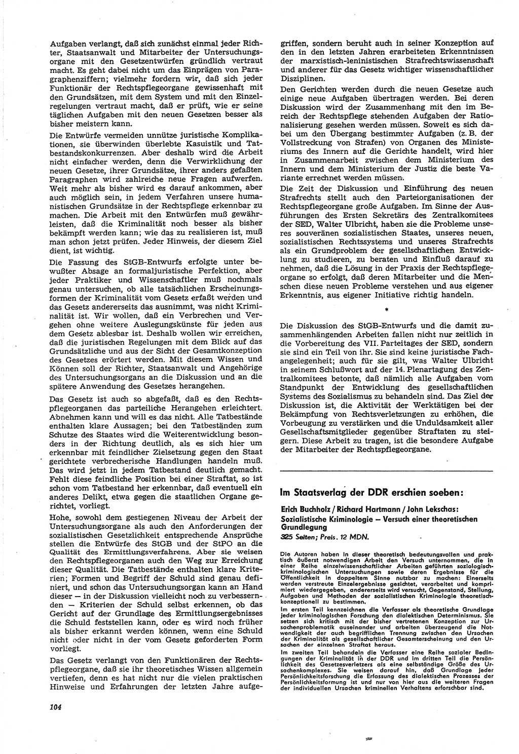 Neue Justiz (NJ), Zeitschrift für Recht und Rechtswissenschaft [Deutsche Demokratische Republik (DDR)], 21. Jahrgang 1967, Seite 104 (NJ DDR 1967, S. 104)