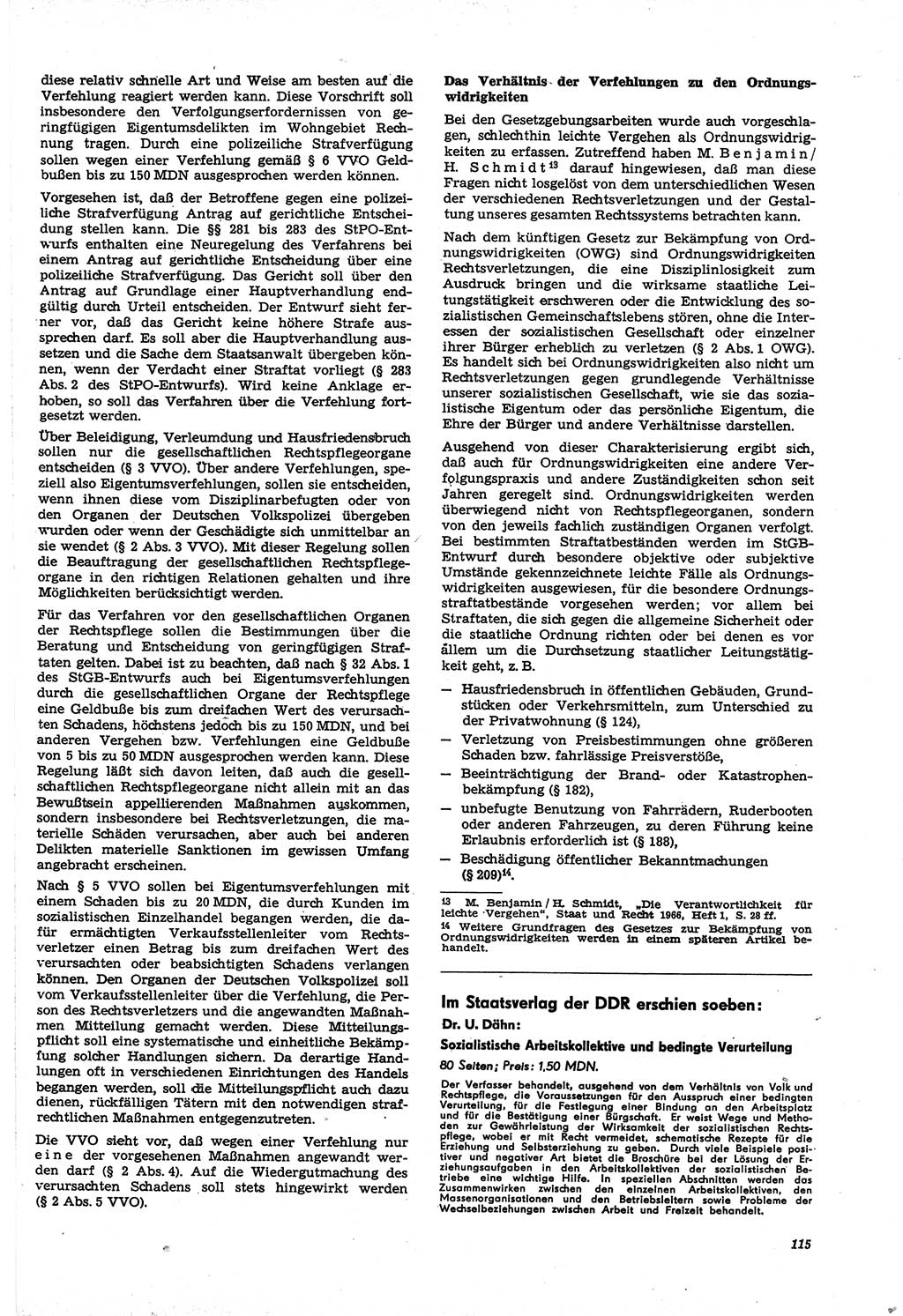 Neue Justiz (NJ), Zeitschrift für Recht und Rechtswissenschaft [Deutsche Demokratische Republik (DDR)], 21. Jahrgang 1967, Seite 115 (NJ DDR 1967, S. 115)