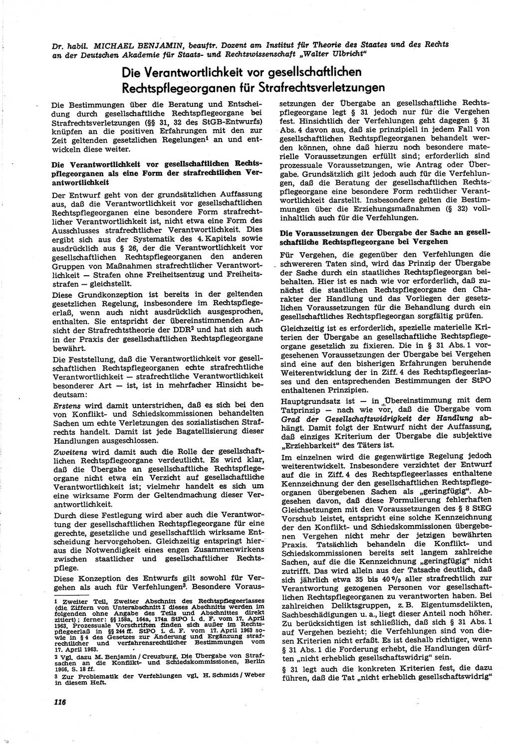 Neue Justiz (NJ), Zeitschrift für Recht und Rechtswissenschaft [Deutsche Demokratische Republik (DDR)], 21. Jahrgang 1967, Seite 116 (NJ DDR 1967, S. 116)