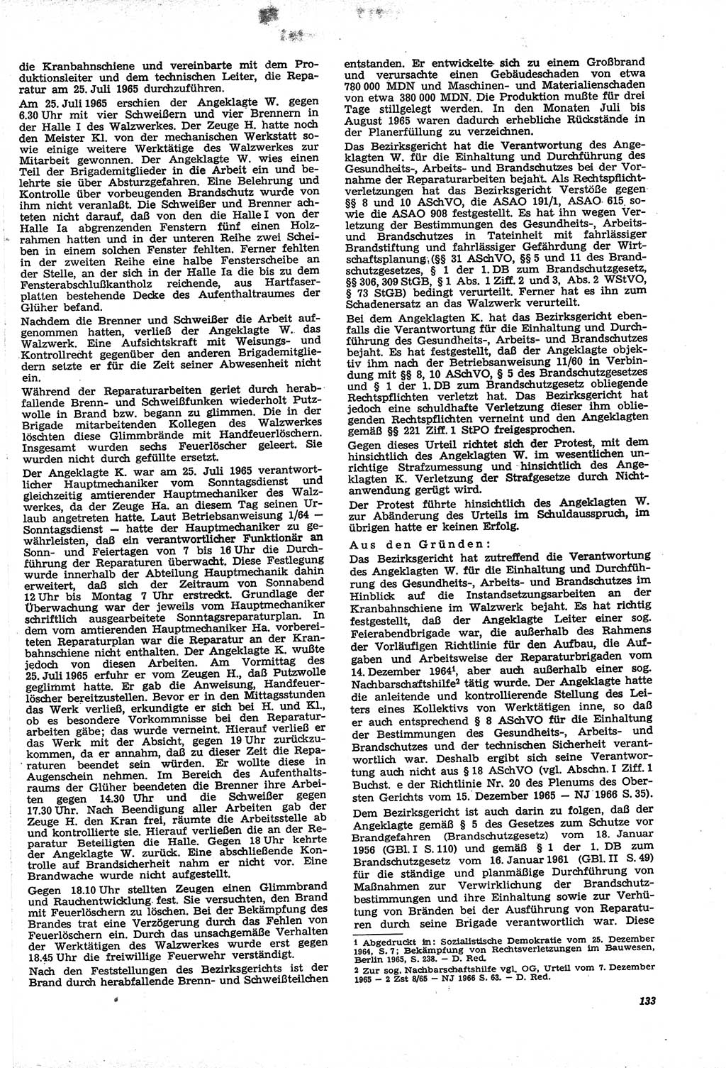 Neue Justiz (NJ), Zeitschrift für Recht und Rechtswissenschaft [Deutsche Demokratische Republik (DDR)], 21. Jahrgang 1967, Seite 133 (NJ DDR 1967, S. 133)