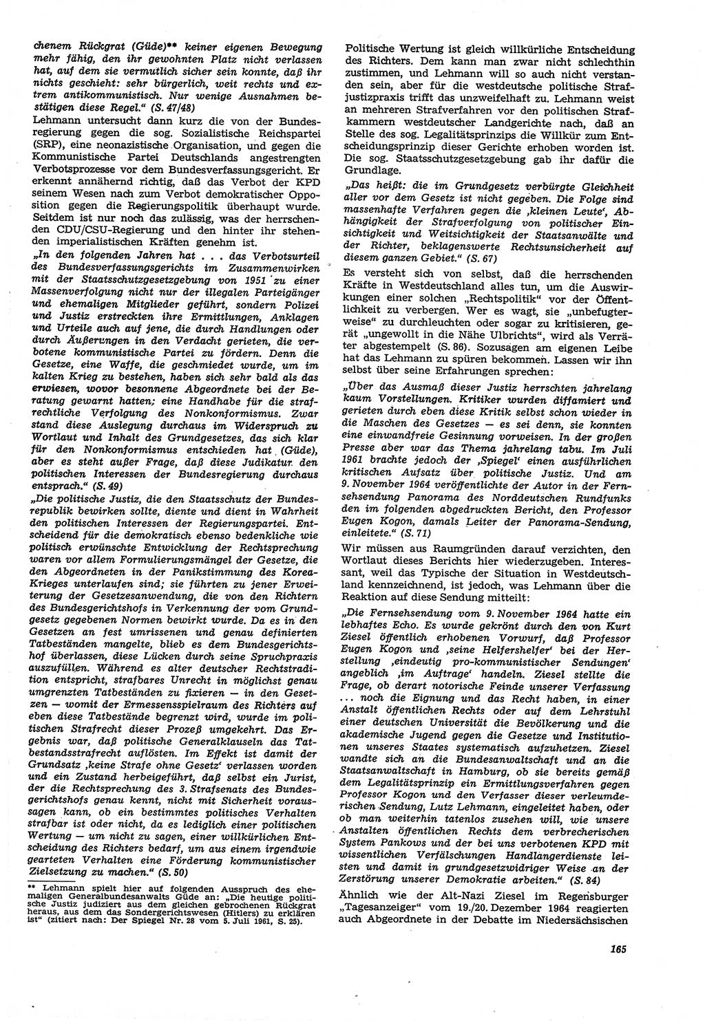 Neue Justiz (NJ), Zeitschrift für Recht und Rechtswissenschaft [Deutsche Demokratische Republik (DDR)], 21. Jahrgang 1967, Seite 165 (NJ DDR 1967, S. 165)