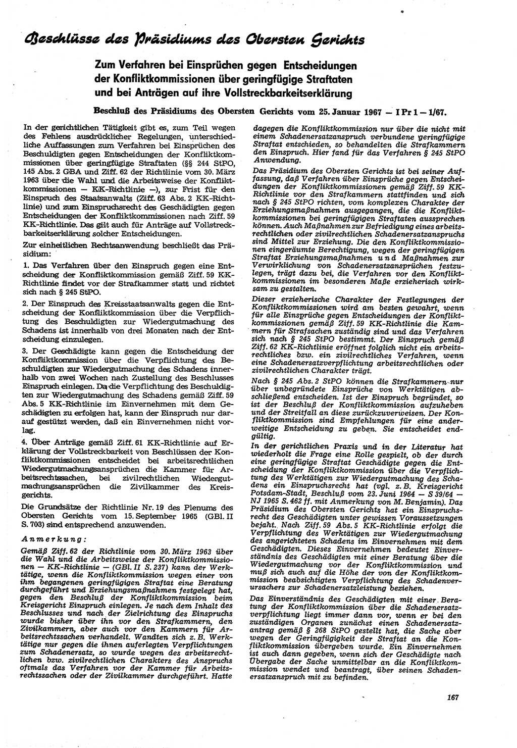 Neue Justiz (NJ), Zeitschrift für Recht und Rechtswissenschaft [Deutsche Demokratische Republik (DDR)], 21. Jahrgang 1967, Seite 167 (NJ DDR 1967, S. 167)