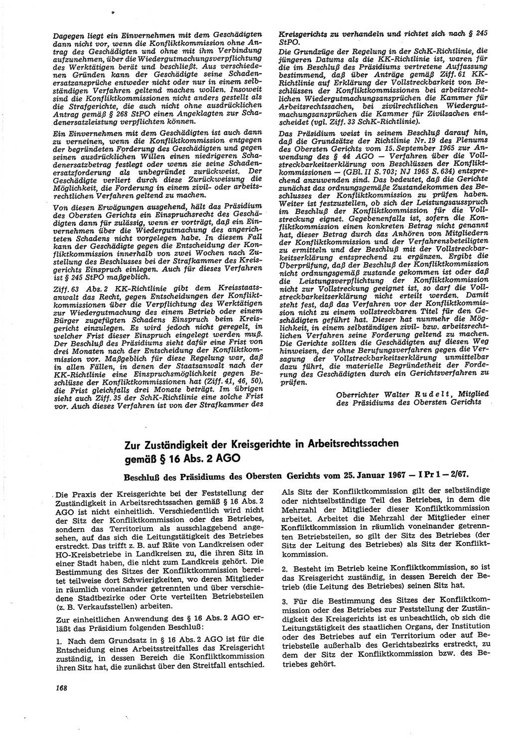 Neue Justiz (NJ), Zeitschrift für Recht und Rechtswissenschaft [Deutsche Demokratische Republik (DDR)], 21. Jahrgang 1967, Seite 168 (NJ DDR 1967, S. 168)