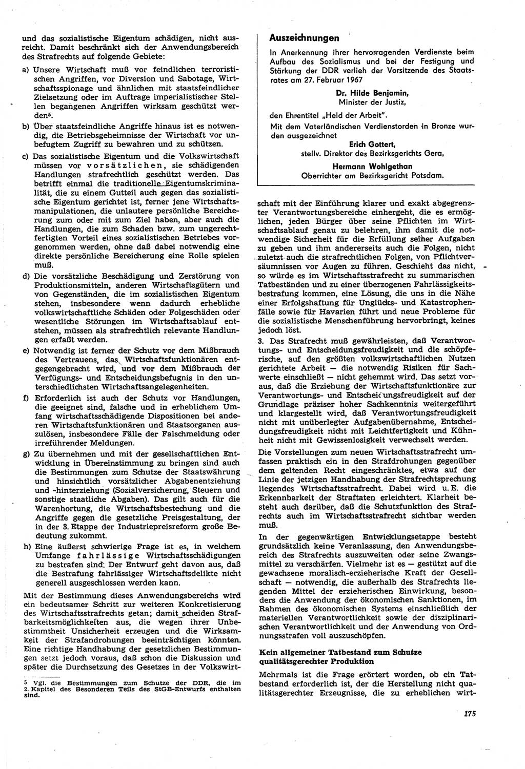 Neue Justiz (NJ), Zeitschrift für Recht und Rechtswissenschaft [Deutsche Demokratische Republik (DDR)], 21. Jahrgang 1967, Seite 175 (NJ DDR 1967, S. 175)