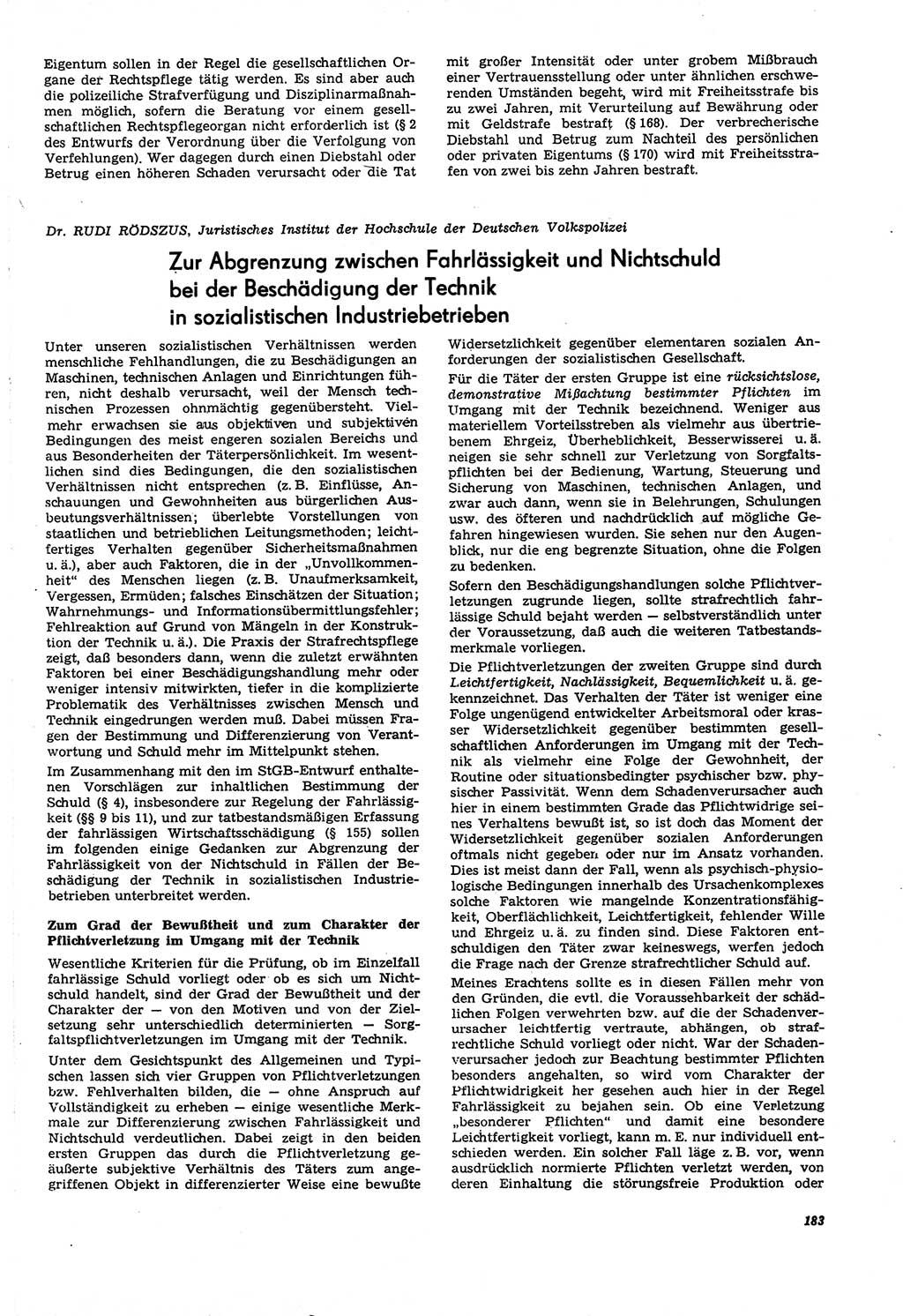 Neue Justiz (NJ), Zeitschrift für Recht und Rechtswissenschaft [Deutsche Demokratische Republik (DDR)], 21. Jahrgang 1967, Seite 183 (NJ DDR 1967, S. 183)