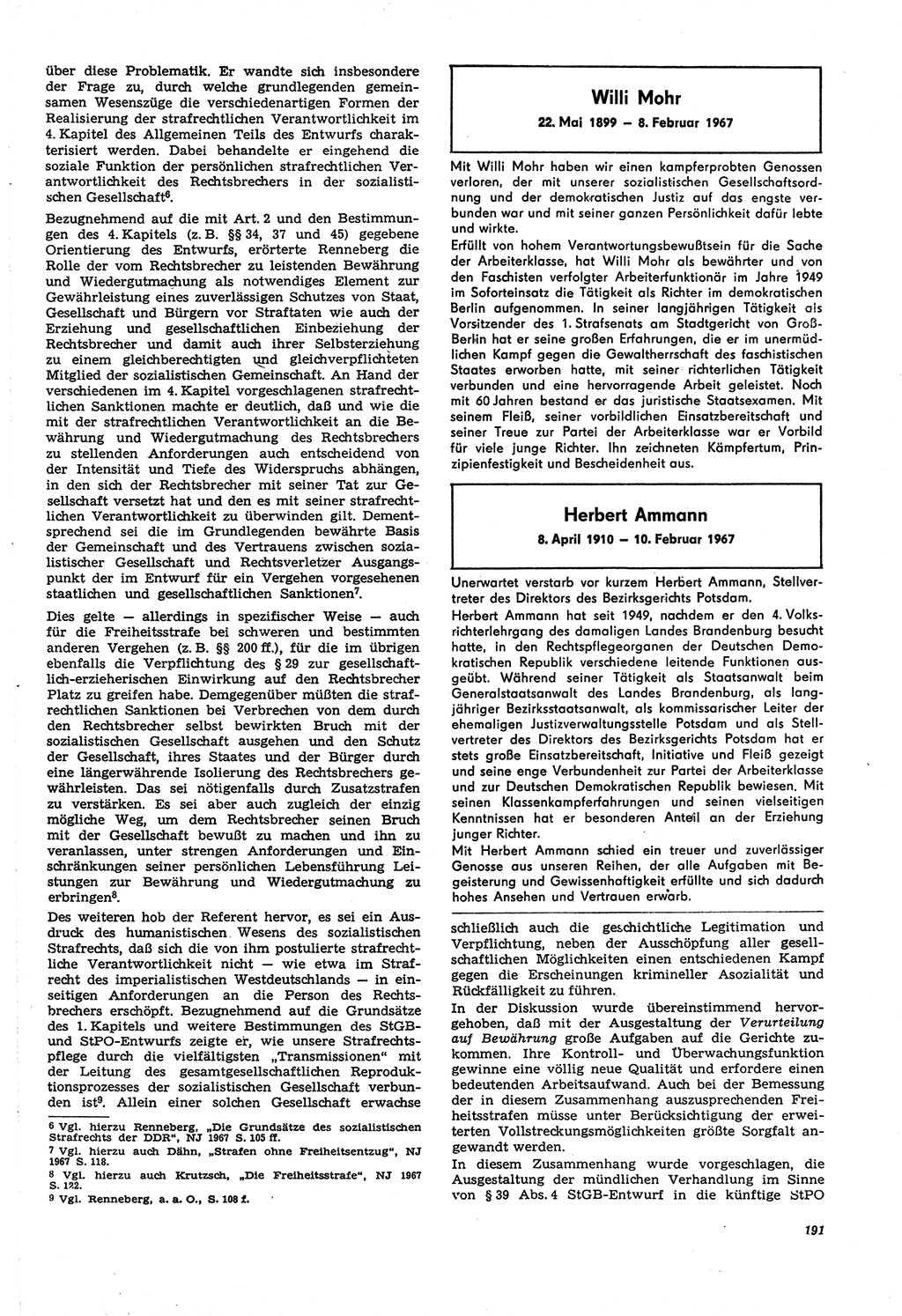 Neue Justiz (NJ), Zeitschrift für Recht und Rechtswissenschaft [Deutsche Demokratische Republik (DDR)], 21. Jahrgang 1967, Seite 191 (NJ DDR 1967, S. 191)