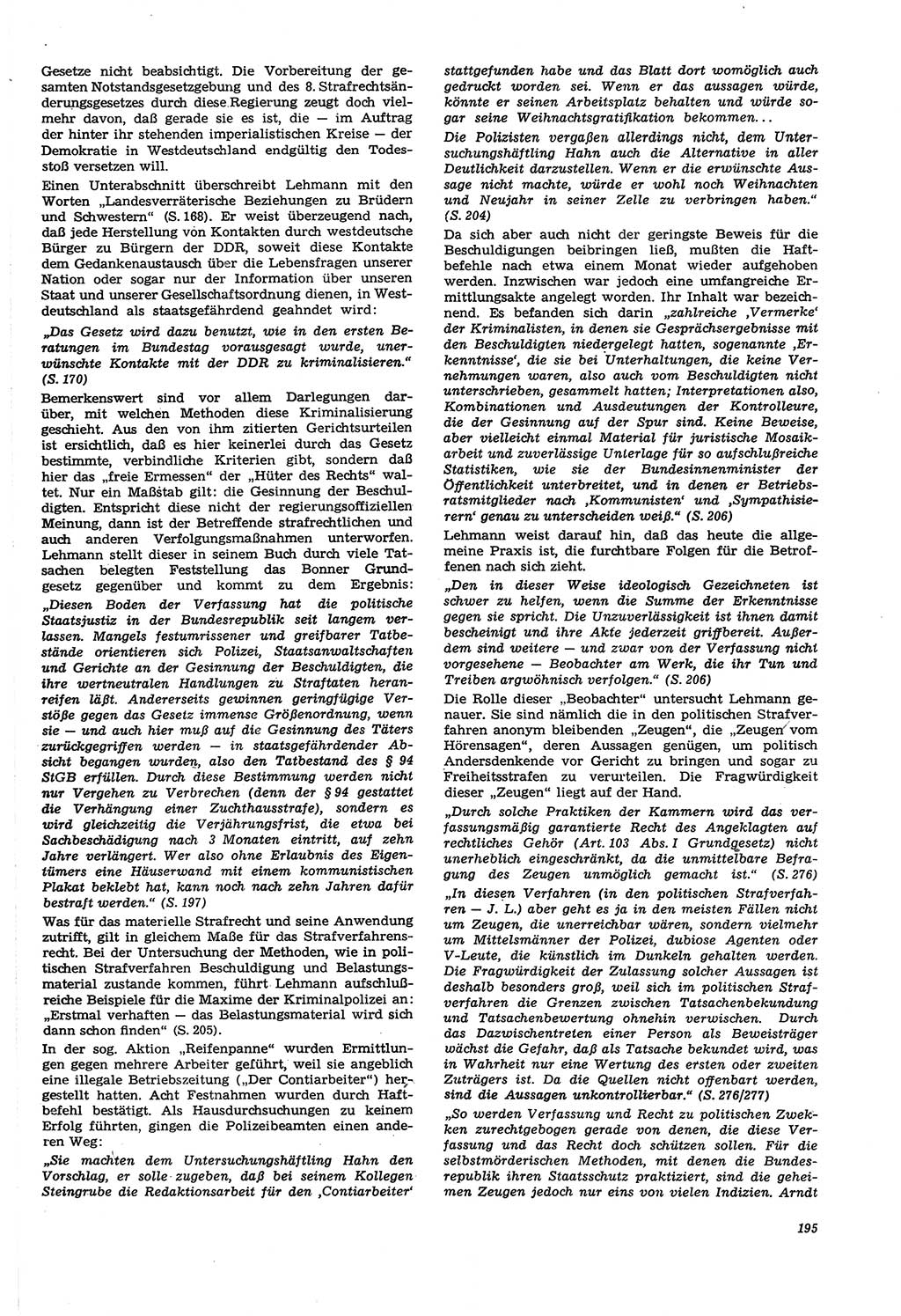 Neue Justiz (NJ), Zeitschrift für Recht und Rechtswissenschaft [Deutsche Demokratische Republik (DDR)], 21. Jahrgang 1967, Seite 195 (NJ DDR 1967, S. 195)