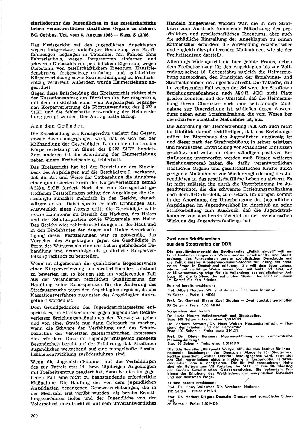 Neue Justiz (NJ), Zeitschrift für Recht und Rechtswissenschaft [Deutsche Demokratische Republik (DDR)], 21. Jahrgang 1967, Seite 200 (NJ DDR 1967, S. 200)