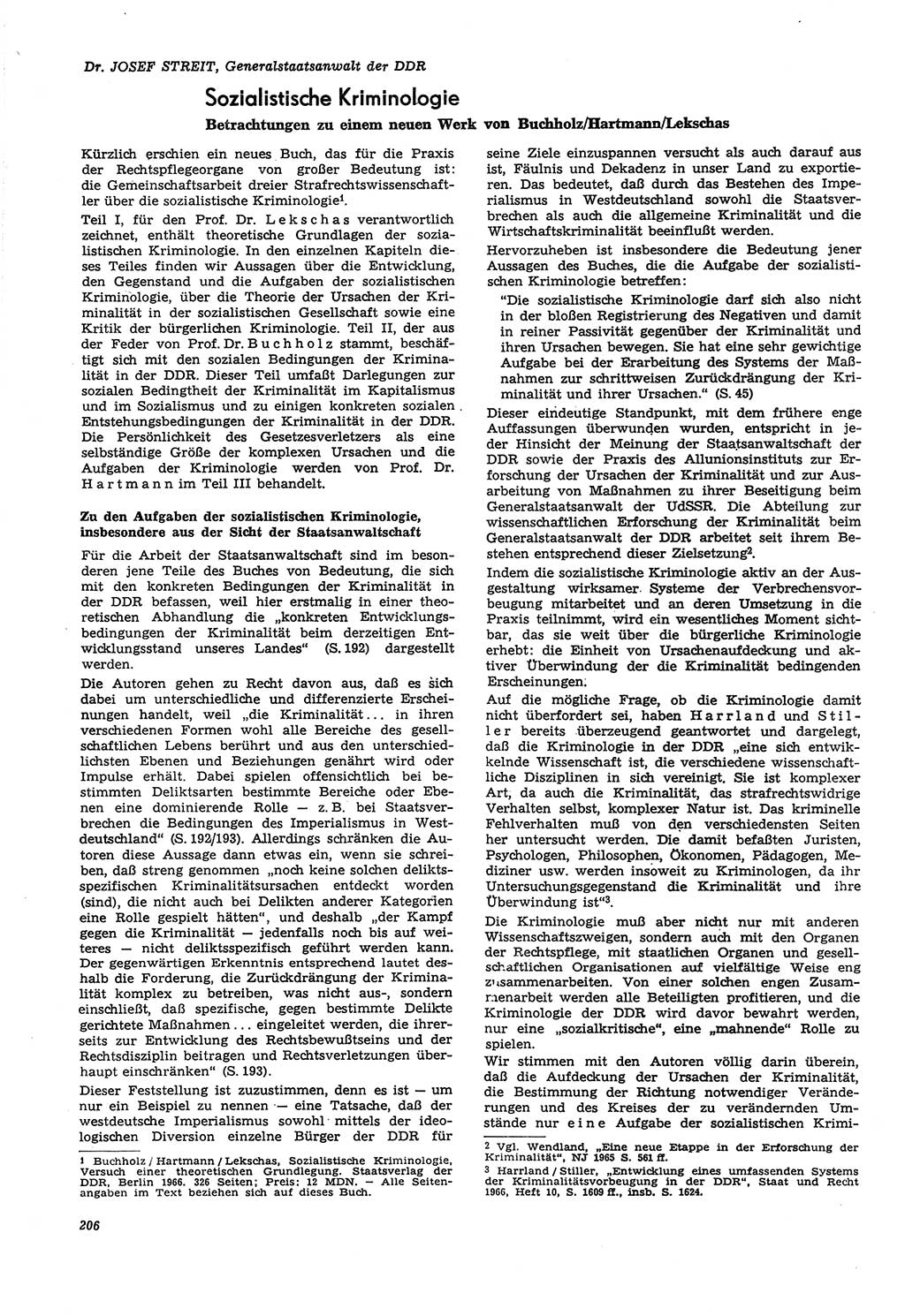Neue Justiz (NJ), Zeitschrift für Recht und Rechtswissenschaft [Deutsche Demokratische Republik (DDR)], 21. Jahrgang 1967, Seite 206 (NJ DDR 1967, S. 206)