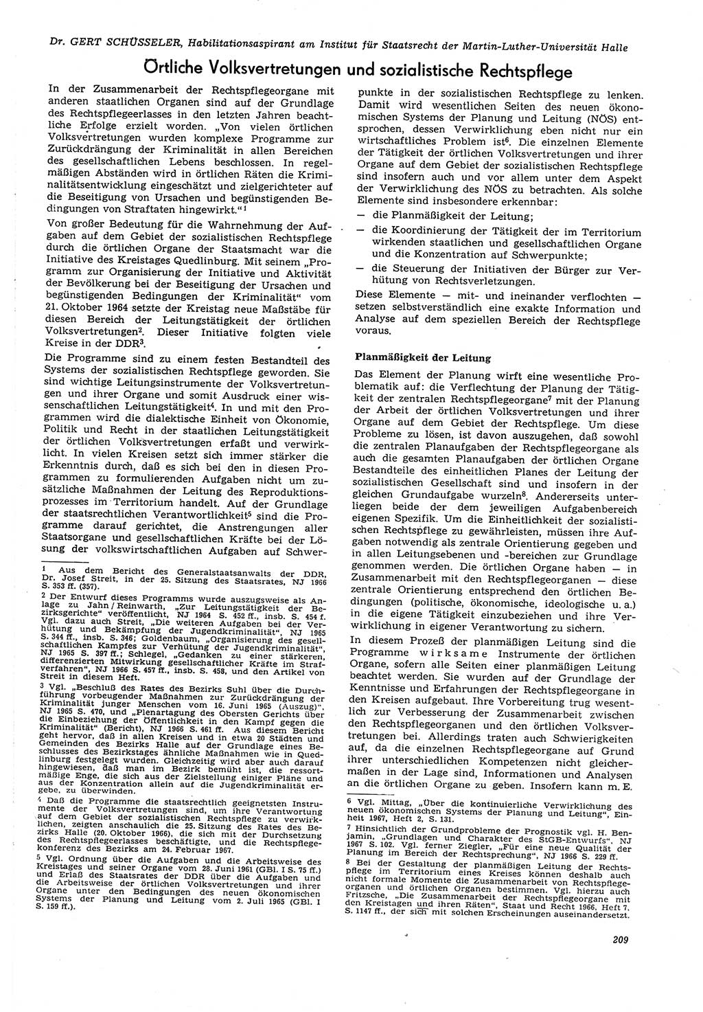 Neue Justiz (NJ), Zeitschrift für Recht und Rechtswissenschaft [Deutsche Demokratische Republik (DDR)], 21. Jahrgang 1967, Seite 209 (NJ DDR 1967, S. 209)