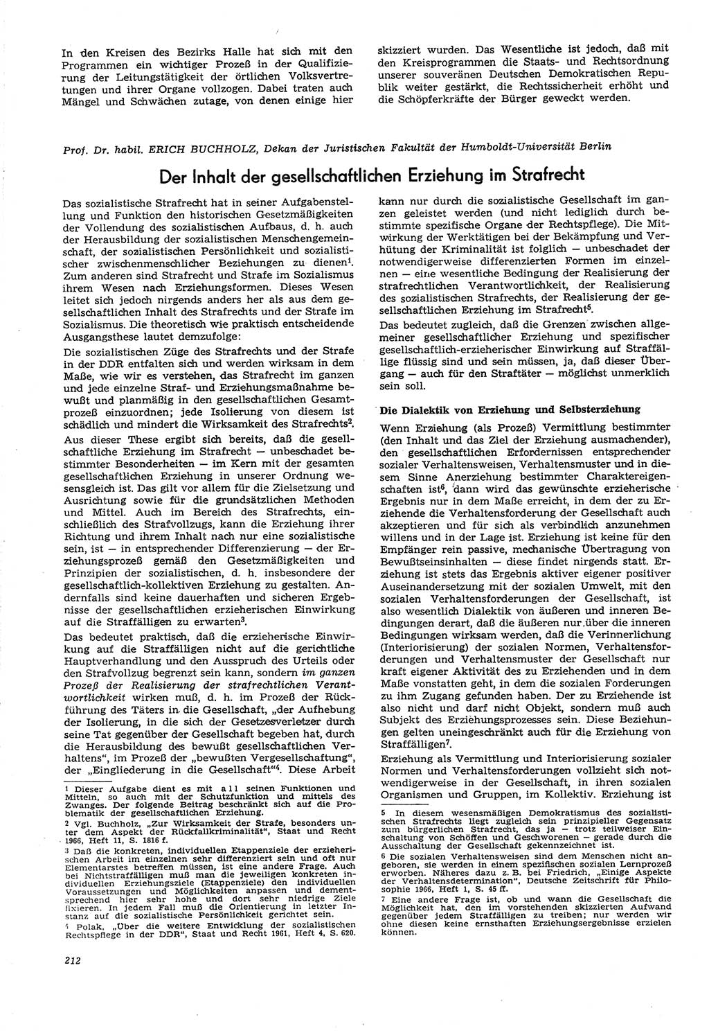 Neue Justiz (NJ), Zeitschrift für Recht und Rechtswissenschaft [Deutsche Demokratische Republik (DDR)], 21. Jahrgang 1967, Seite 212 (NJ DDR 1967, S. 212)