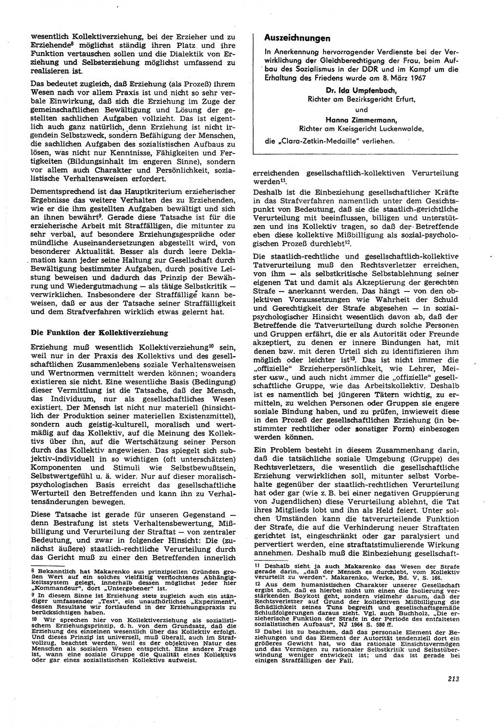 Neue Justiz (NJ), Zeitschrift für Recht und Rechtswissenschaft [Deutsche Demokratische Republik (DDR)], 21. Jahrgang 1967, Seite 213 (NJ DDR 1967, S. 213)