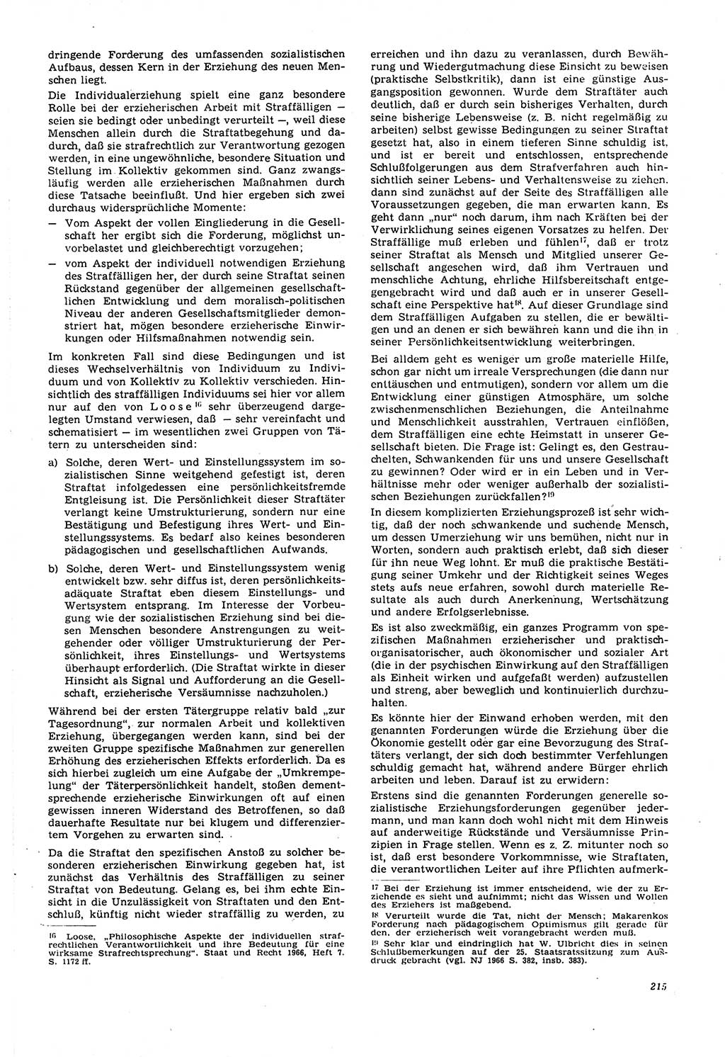 Neue Justiz (NJ), Zeitschrift für Recht und Rechtswissenschaft [Deutsche Demokratische Republik (DDR)], 21. Jahrgang 1967, Seite 215 (NJ DDR 1967, S. 215)