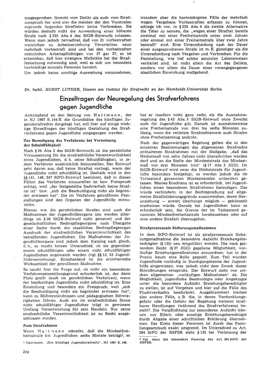 Neue Justiz (NJ), Zeitschrift für Recht und Rechtswissenschaft [Deutsche Demokratische Republik (DDR)], 21. Jahrgang 1967, Seite 224 (NJ DDR 1967, S. 224)