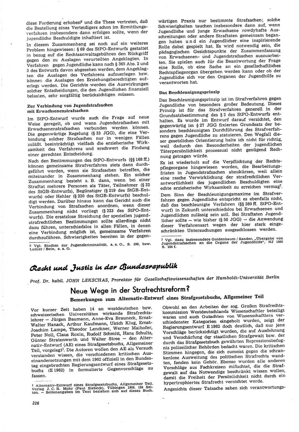 Neue Justiz (NJ), Zeitschrift für Recht und Rechtswissenschaft [Deutsche Demokratische Republik (DDR)], 21. Jahrgang 1967, Seite 226 (NJ DDR 1967, S. 226)