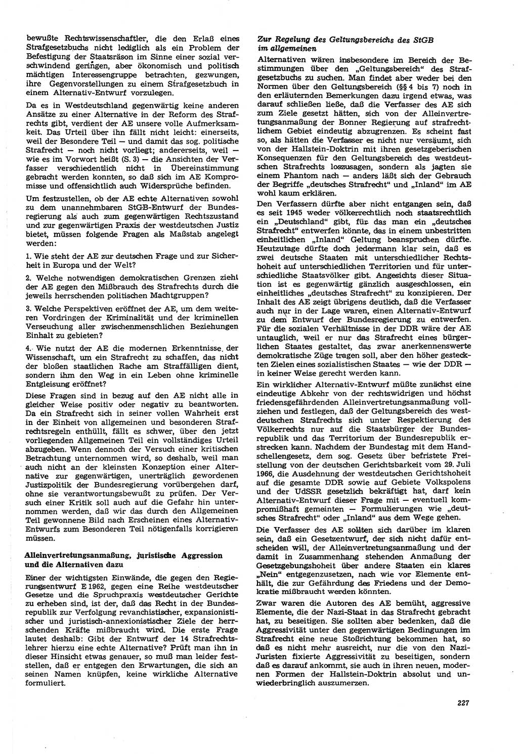Neue Justiz (NJ), Zeitschrift für Recht und Rechtswissenschaft [Deutsche Demokratische Republik (DDR)], 21. Jahrgang 1967, Seite 227 (NJ DDR 1967, S. 227)