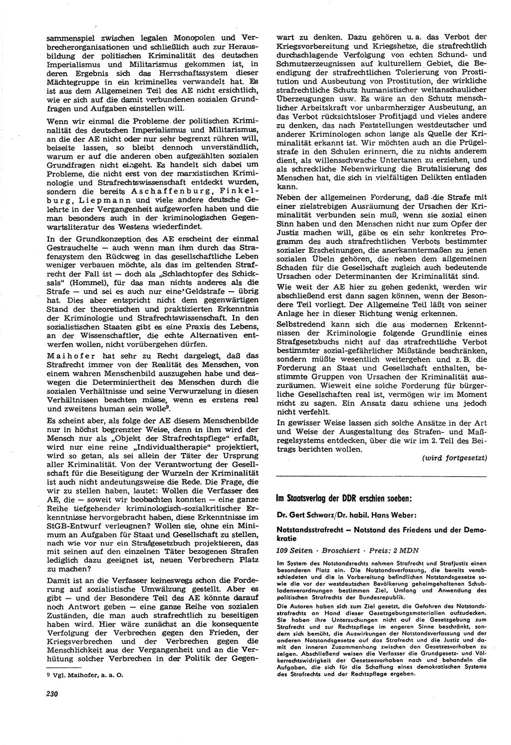 Neue Justiz (NJ), Zeitschrift für Recht und Rechtswissenschaft [Deutsche Demokratische Republik (DDR)], 21. Jahrgang 1967, Seite 230 (NJ DDR 1967, S. 230)