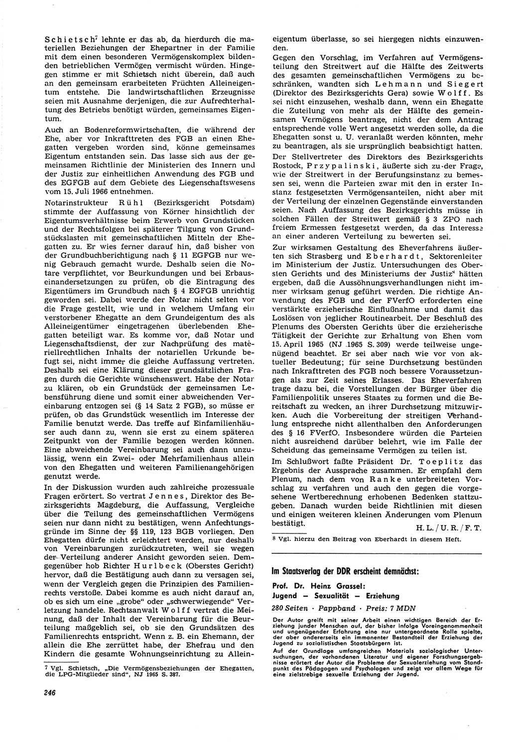 Neue Justiz (NJ), Zeitschrift für Recht und Rechtswissenschaft [Deutsche Demokratische Republik (DDR)], 21. Jahrgang 1967, Seite 246 (NJ DDR 1967, S. 246)