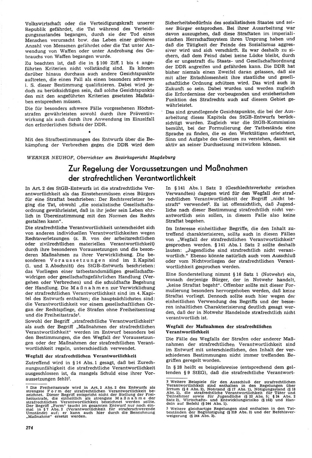 Neue Justiz (NJ), Zeitschrift für Recht und Rechtswissenschaft [Deutsche Demokratische Republik (DDR)], 21. Jahrgang 1967, Seite 274 (NJ DDR 1967, S. 274)