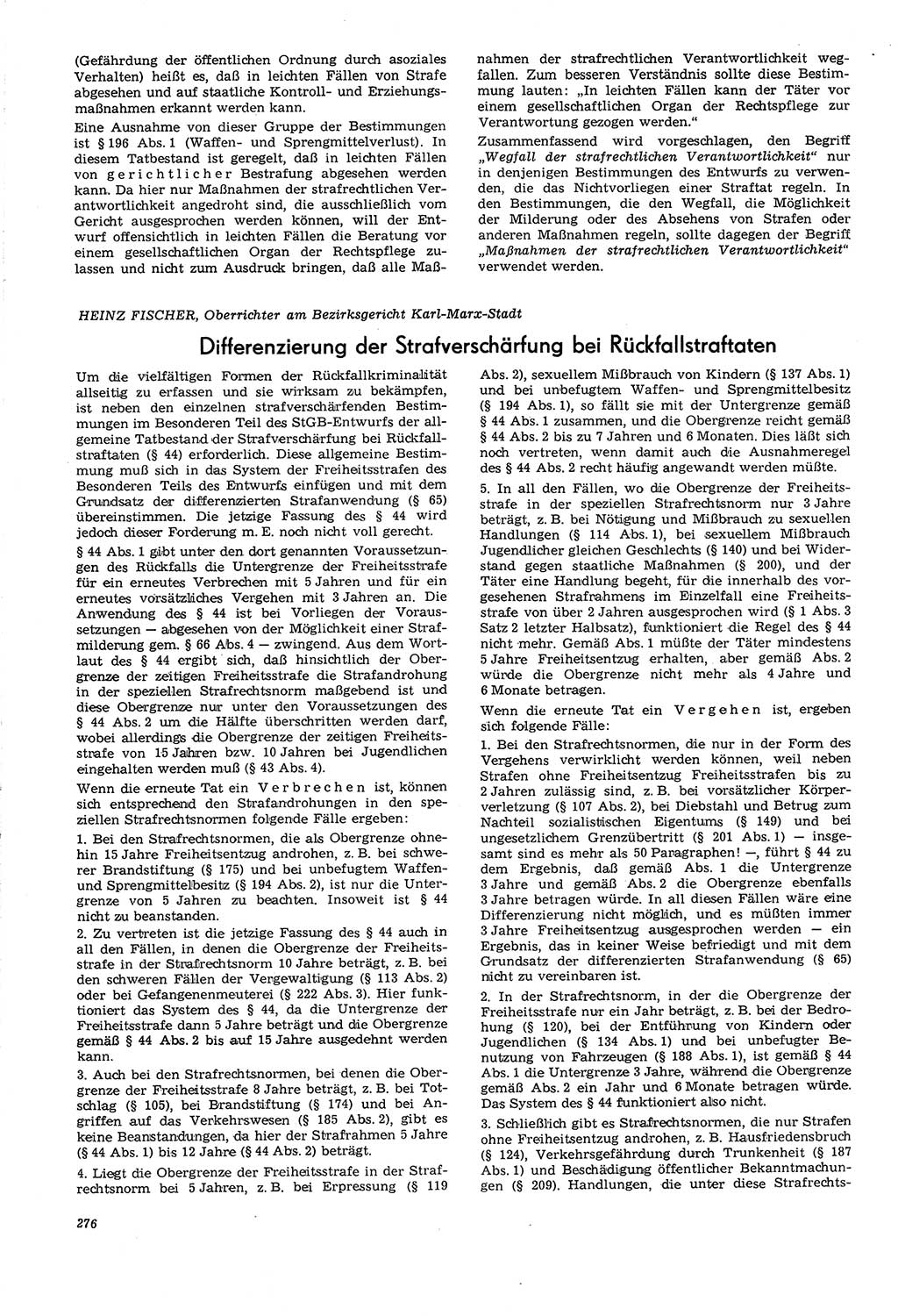 Neue Justiz (NJ), Zeitschrift für Recht und Rechtswissenschaft [Deutsche Demokratische Republik (DDR)], 21. Jahrgang 1967, Seite 276 (NJ DDR 1967, S. 276)