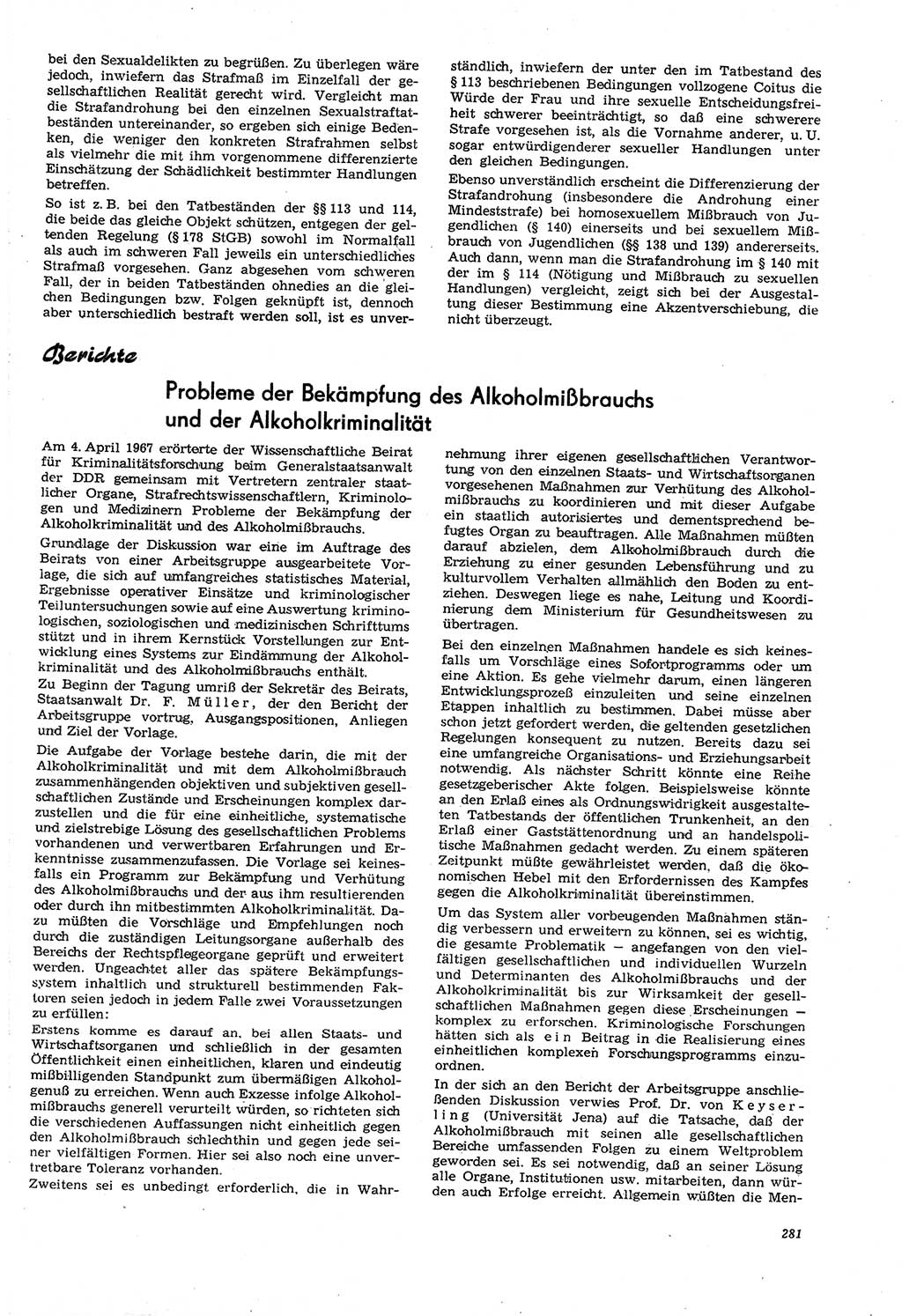 Neue Justiz (NJ), Zeitschrift für Recht und Rechtswissenschaft [Deutsche Demokratische Republik (DDR)], 21. Jahrgang 1967, Seite 281 (NJ DDR 1967, S. 281)