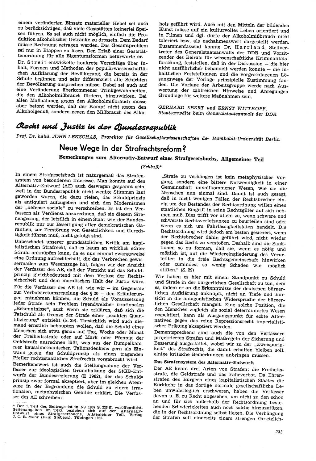 Neue Justiz (NJ), Zeitschrift für Recht und Rechtswissenschaft [Deutsche Demokratische Republik (DDR)], 21. Jahrgang 1967, Seite 283 (NJ DDR 1967, S. 283)