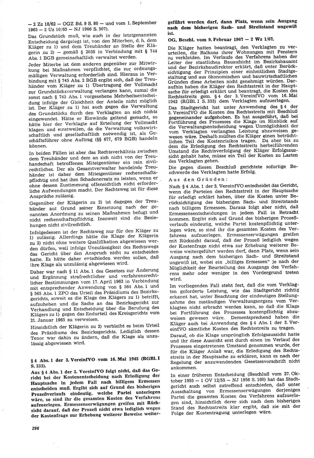 Neue Justiz (NJ), Zeitschrift für Recht und Rechtswissenschaft [Deutsche Demokratische Republik (DDR)], 21. Jahrgang 1967, Seite 296 (NJ DDR 1967, S. 296)