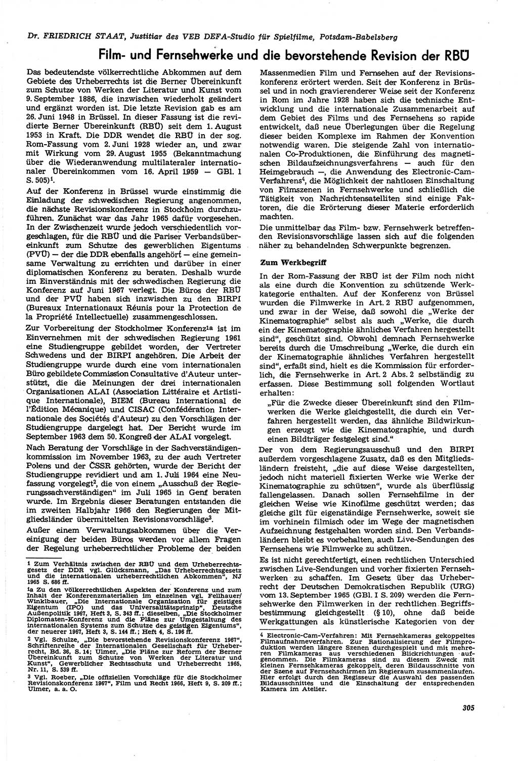 Neue Justiz (NJ), Zeitschrift für Recht und Rechtswissenschaft [Deutsche Demokratische Republik (DDR)], 21. Jahrgang 1967, Seite 305 (NJ DDR 1967, S. 305)
