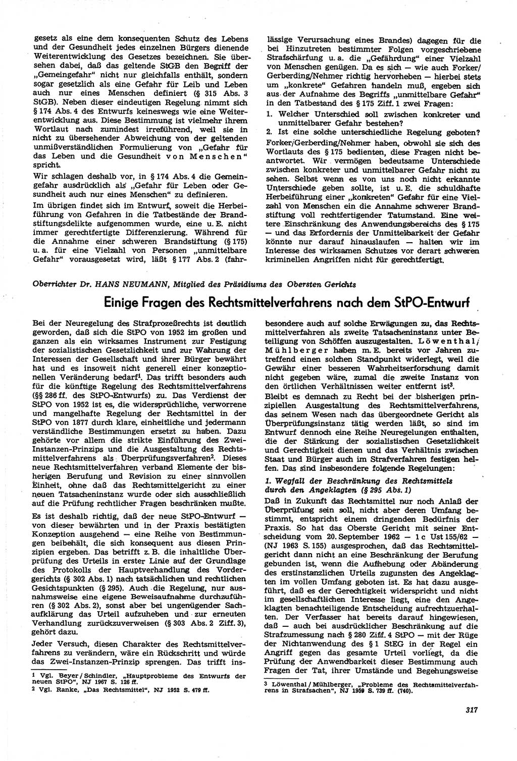 Neue Justiz (NJ), Zeitschrift für Recht und Rechtswissenschaft [Deutsche Demokratische Republik (DDR)], 21. Jahrgang 1967, Seite 317 (NJ DDR 1967, S. 317)