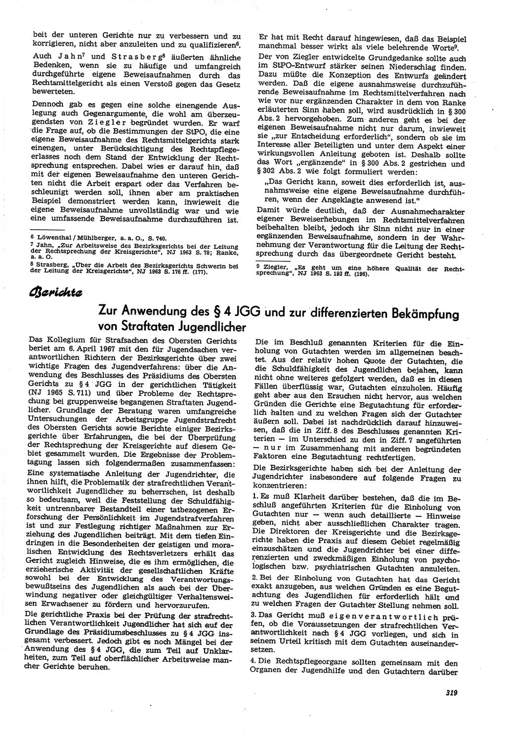Neue Justiz (NJ), Zeitschrift für Recht und Rechtswissenschaft [Deutsche Demokratische Republik (DDR)], 21. Jahrgang 1967, Seite 319 (NJ DDR 1967, S. 319)