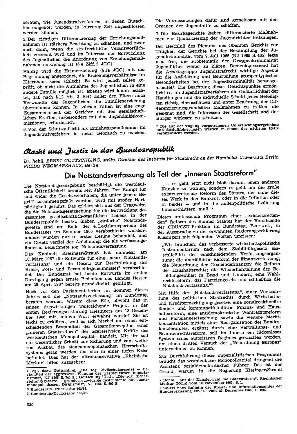 Neue Justiz (NJ), Zeitschrift für Recht und Rechtswissenschaft [Deutsche Demokratische Republik (DDR)], 21. Jahrgang 1967, Seite 320 (NJ DDR 1967, S. 320)