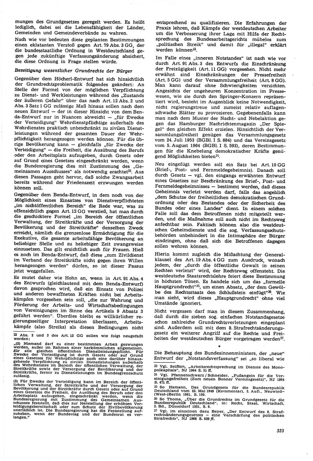 Neue Justiz (NJ), Zeitschrift für Recht und Rechtswissenschaft [Deutsche Demokratische Republik (DDR)], 21. Jahrgang 1967, Seite 323 (NJ DDR 1967, S. 323)