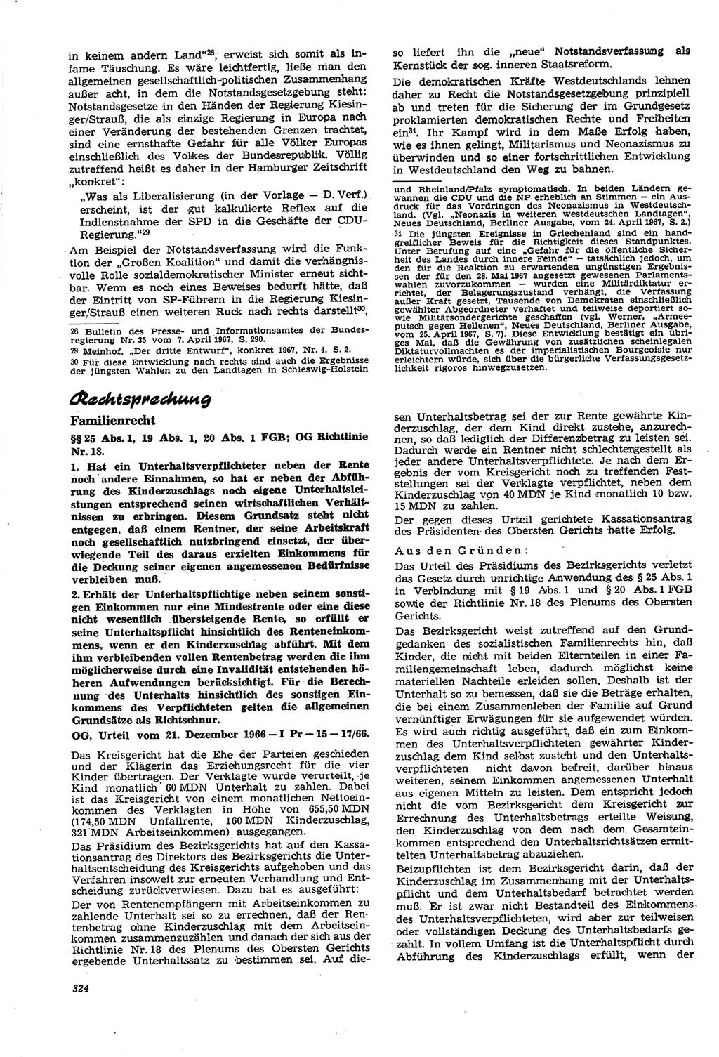 Neue Justiz (NJ), Zeitschrift für Recht und Rechtswissenschaft [Deutsche Demokratische Republik (DDR)], 21. Jahrgang 1967, Seite 324 (NJ DDR 1967, S. 324)