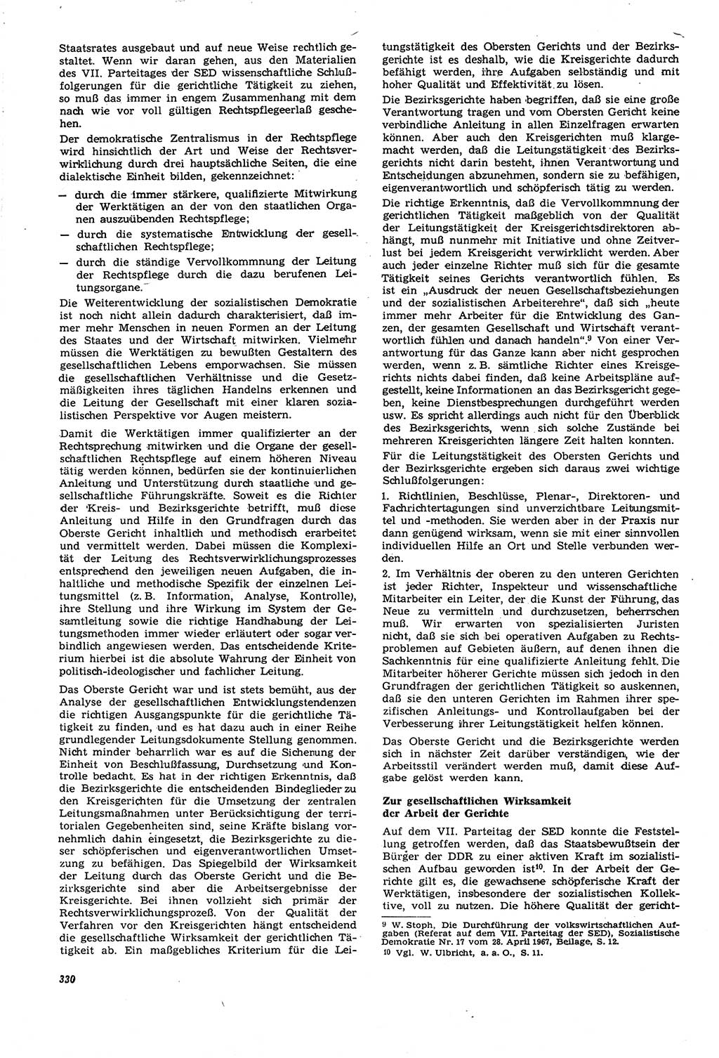 Neue Justiz (NJ), Zeitschrift für Recht und Rechtswissenschaft [Deutsche Demokratische Republik (DDR)], 21. Jahrgang 1967, Seite 330 (NJ DDR 1967, S. 330)