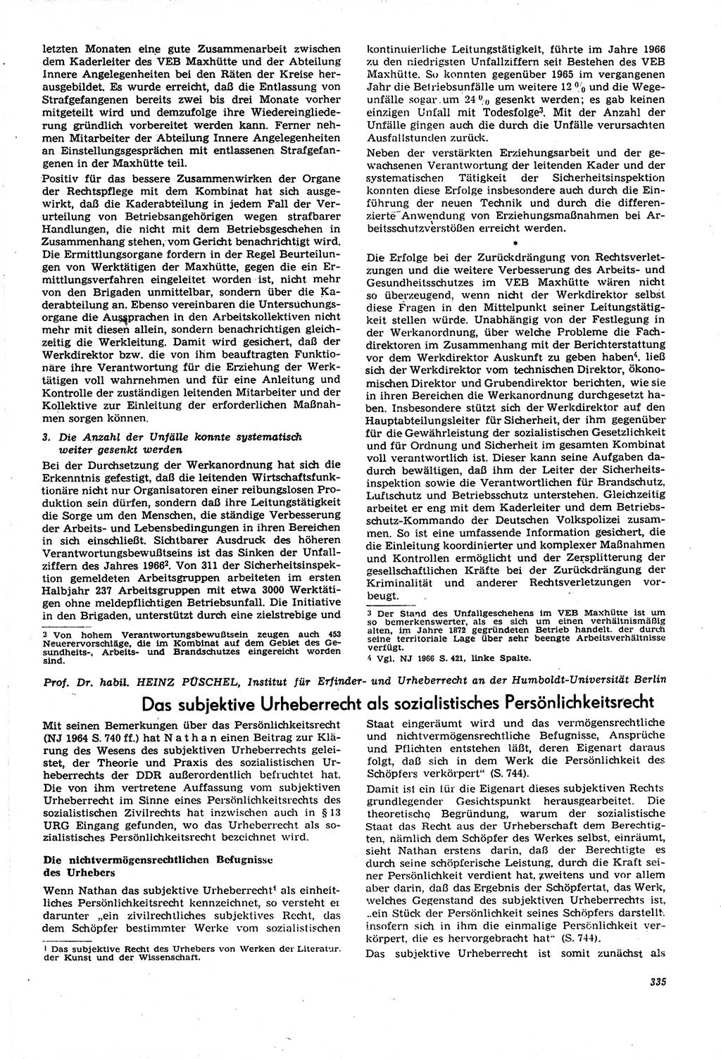 Neue Justiz (NJ), Zeitschrift für Recht und Rechtswissenschaft [Deutsche Demokratische Republik (DDR)], 21. Jahrgang 1967, Seite 335 (NJ DDR 1967, S. 335)