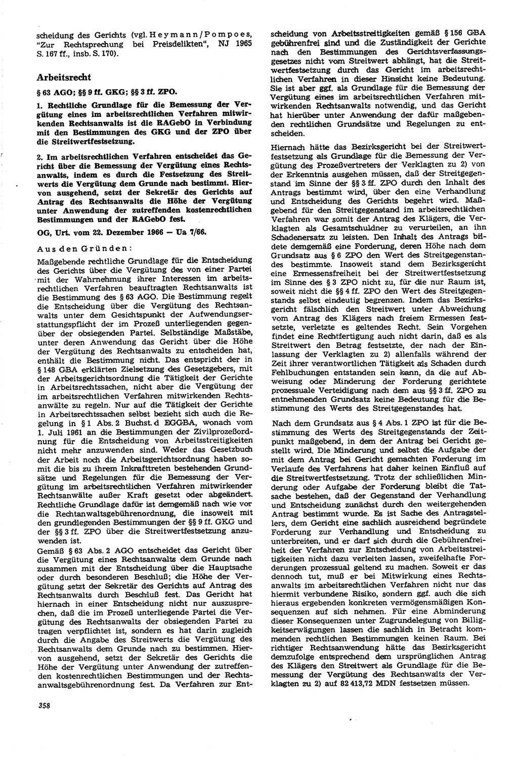 Neue Justiz (NJ), Zeitschrift für Recht und Rechtswissenschaft [Deutsche Demokratische Republik (DDR)], 21. Jahrgang 1967, Seite 358 (NJ DDR 1967, S. 358)