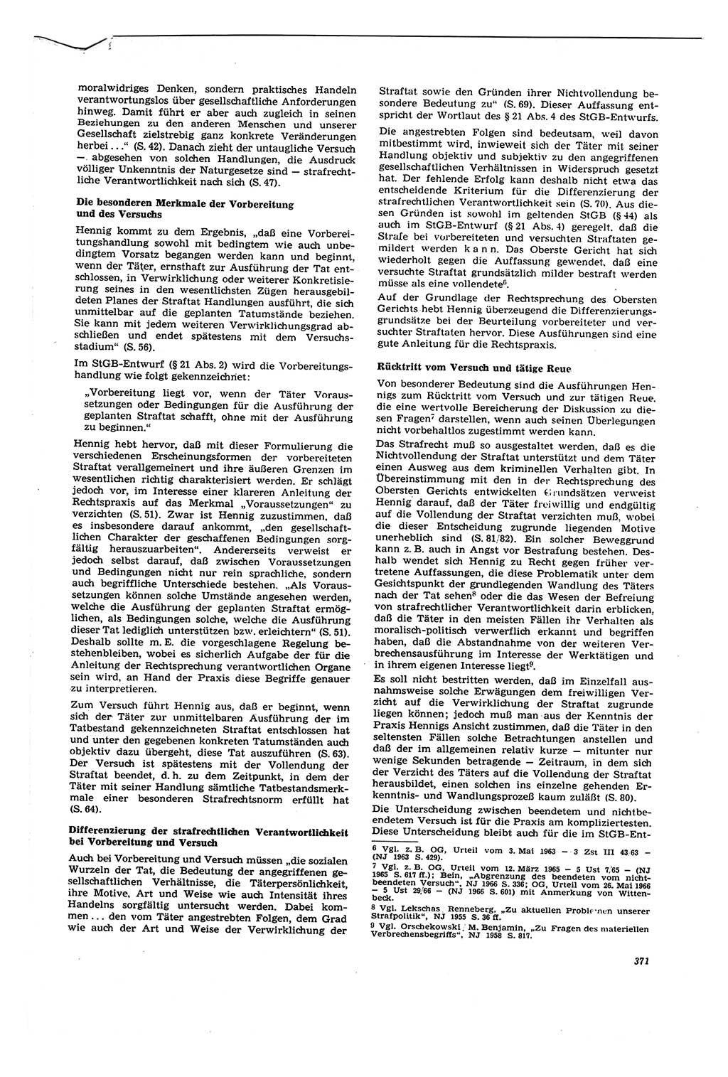 Neue Justiz (NJ), Zeitschrift für Recht und Rechtswissenschaft [Deutsche Demokratische Republik (DDR)], 21. Jahrgang 1967, Seite 371 (NJ DDR 1967, S. 371)