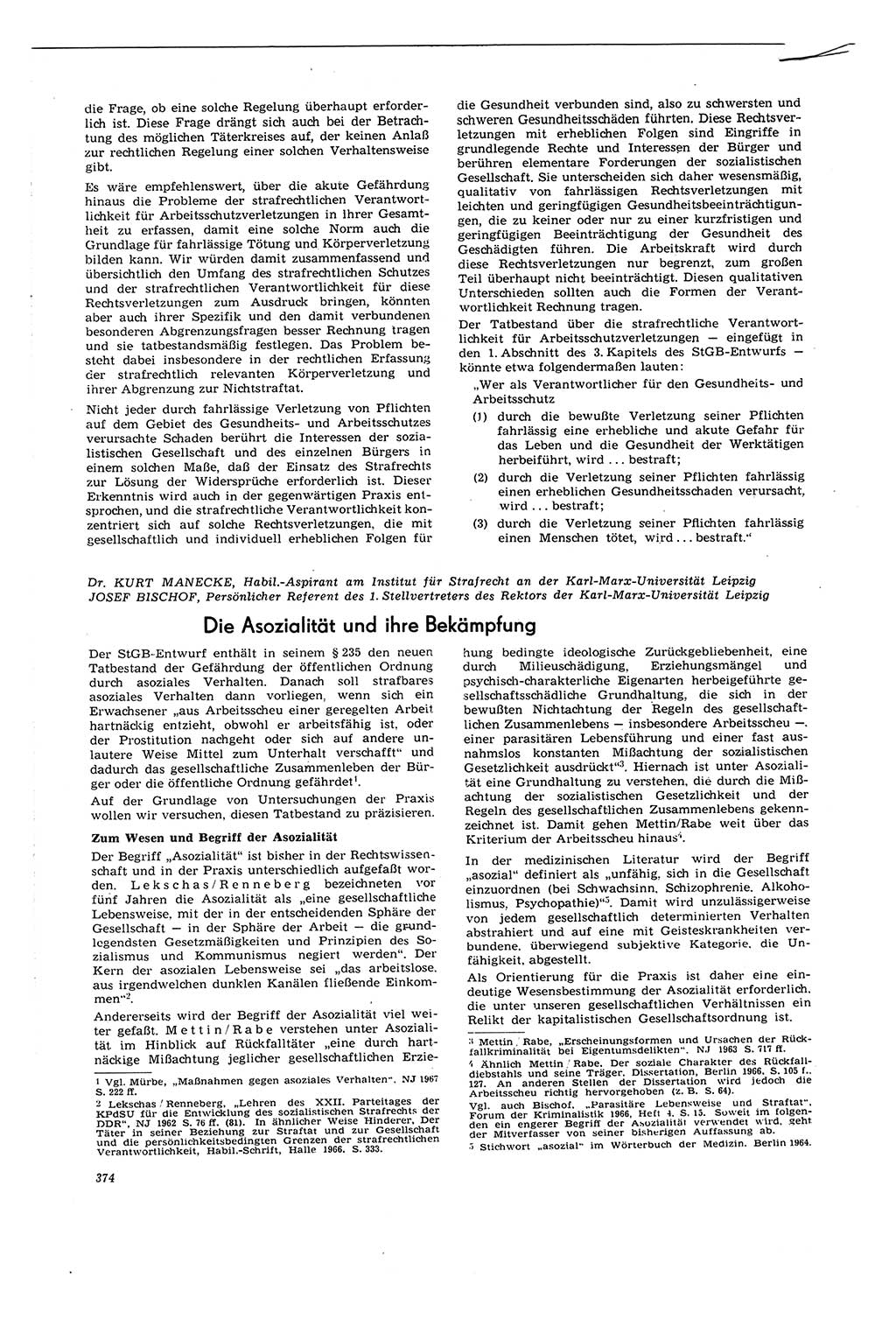 Neue Justiz (NJ), Zeitschrift für Recht und Rechtswissenschaft [Deutsche Demokratische Republik (DDR)], 21. Jahrgang 1967, Seite 374 (NJ DDR 1967, S. 374)