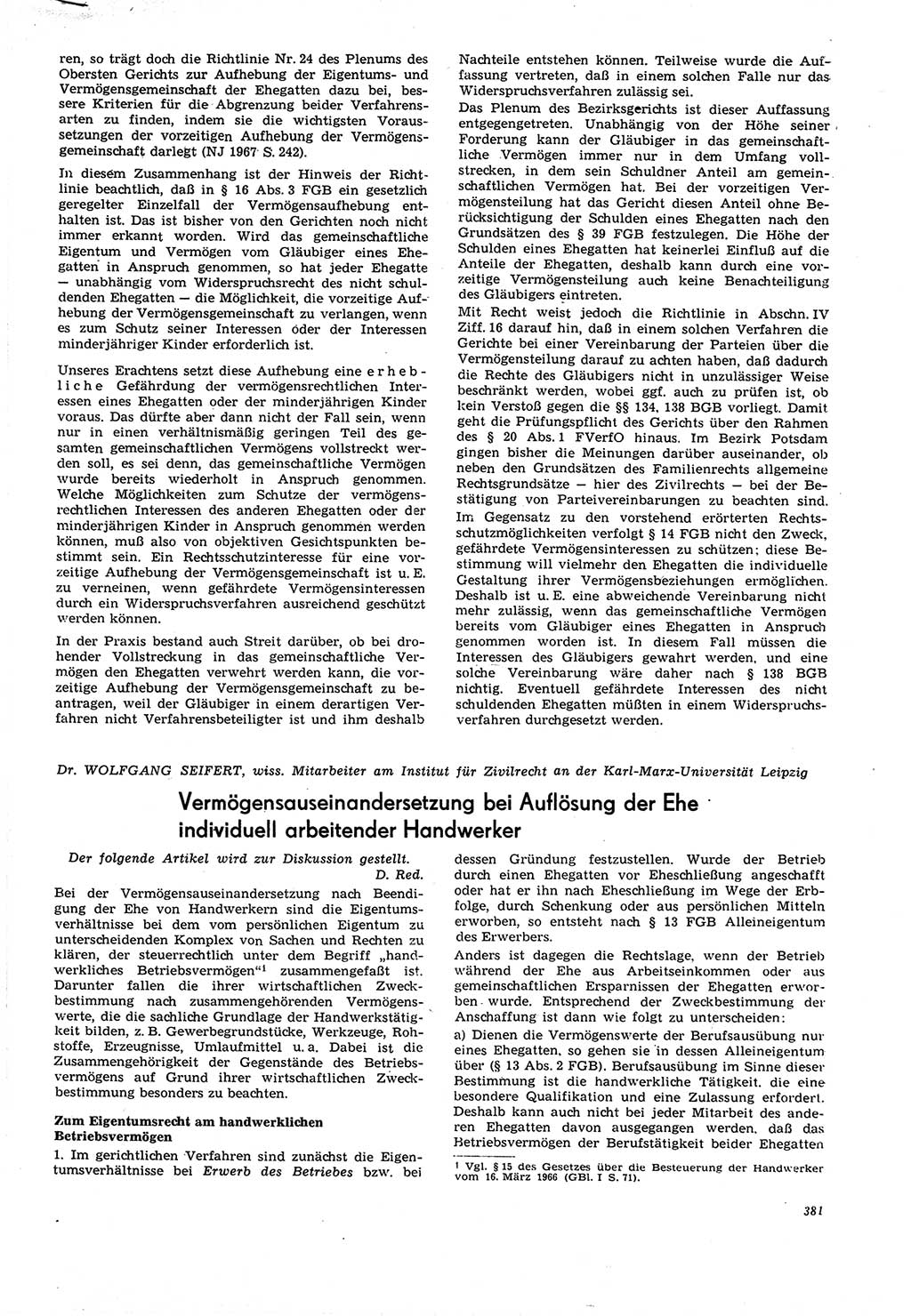 Neue Justiz (NJ), Zeitschrift für Recht und Rechtswissenschaft [Deutsche Demokratische Republik (DDR)], 21. Jahrgang 1967, Seite 381 (NJ DDR 1967, S. 381)