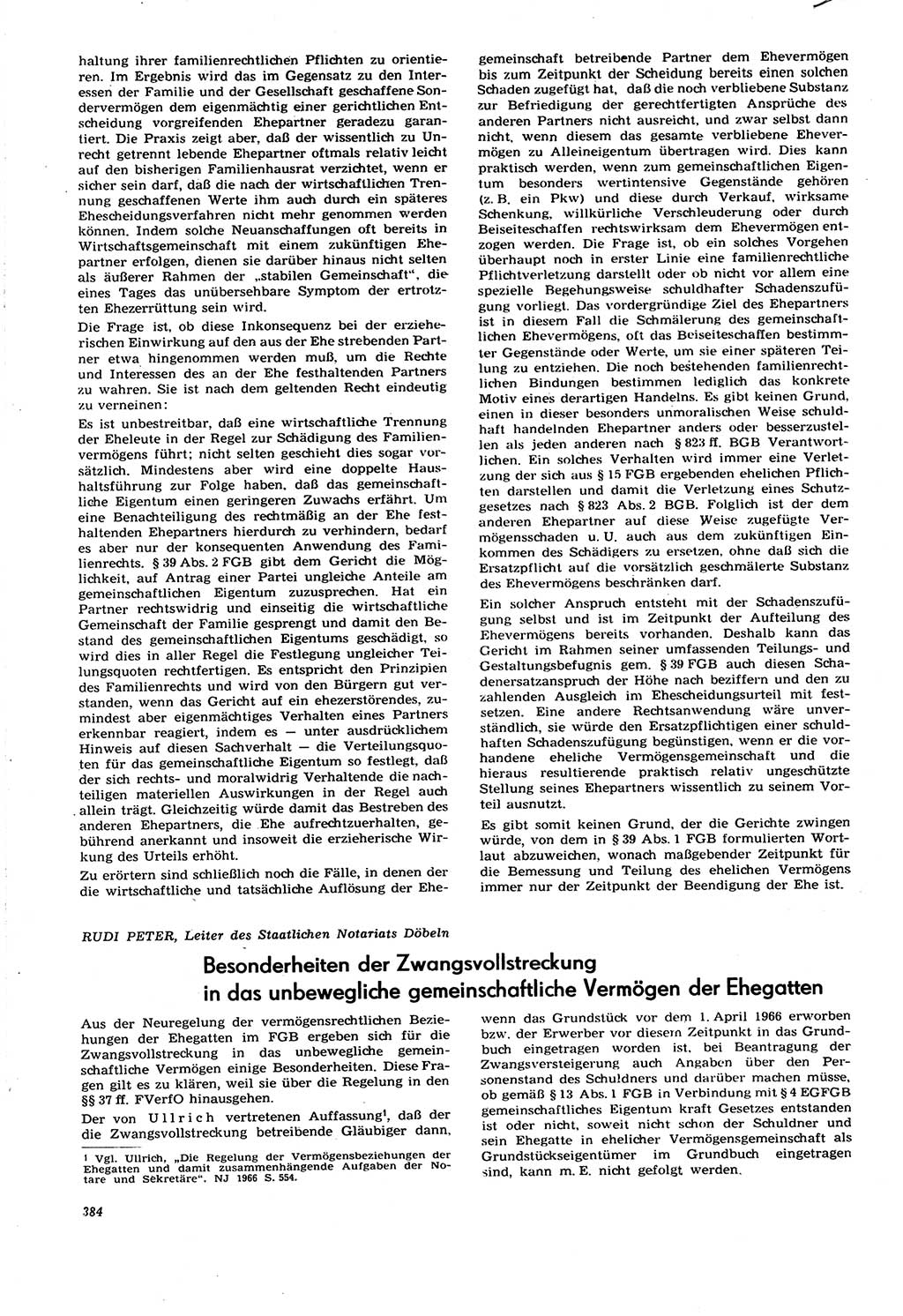 Neue Justiz (NJ), Zeitschrift für Recht und Rechtswissenschaft [Deutsche Demokratische Republik (DDR)], 21. Jahrgang 1967, Seite 384 (NJ DDR 1967, S. 384)