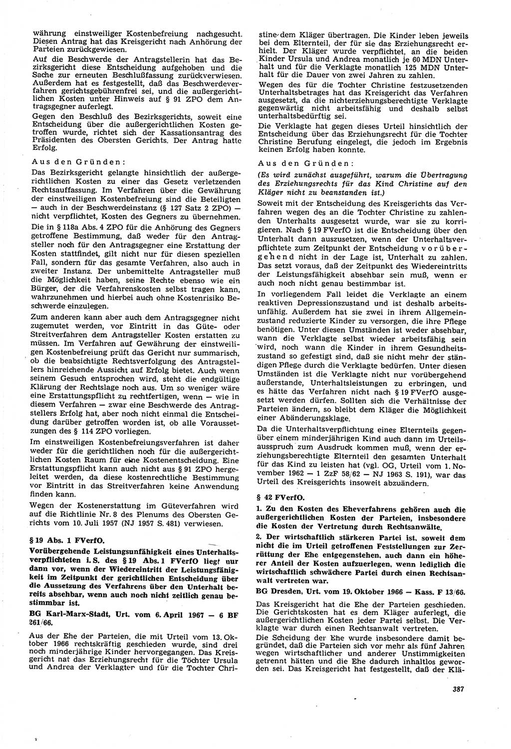 Neue Justiz (NJ), Zeitschrift für Recht und Rechtswissenschaft [Deutsche Demokratische Republik (DDR)], 21. Jahrgang 1967, Seite 387 (NJ DDR 1967, S. 387)