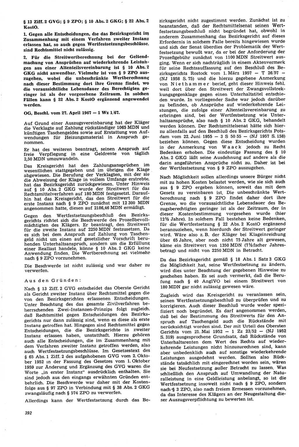 Neue Justiz (NJ), Zeitschrift für Recht und Rechtswissenschaft [Deutsche Demokratische Republik (DDR)], 21. Jahrgang 1967, Seite 392 (NJ DDR 1967, S. 392)