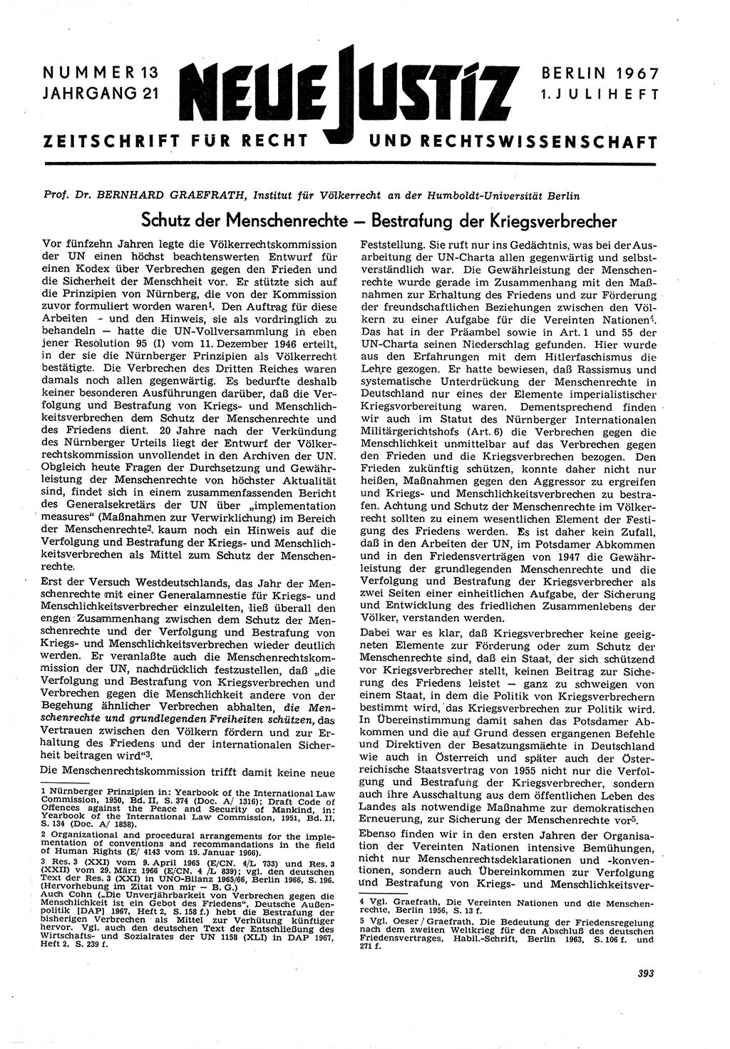 Neue Justiz (NJ), Zeitschrift für Recht und Rechtswissenschaft [Deutsche Demokratische Republik (DDR)], 21. Jahrgang 1967, Seite 393 (NJ DDR 1967, S. 393)