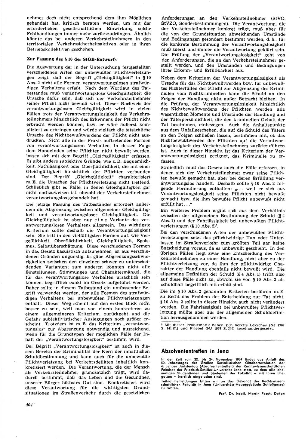 Neue Justiz (NJ), Zeitschrift für Recht und Rechtswissenschaft [Deutsche Demokratische Republik (DDR)], 21. Jahrgang 1967, Seite 404 (NJ DDR 1967, S. 404)