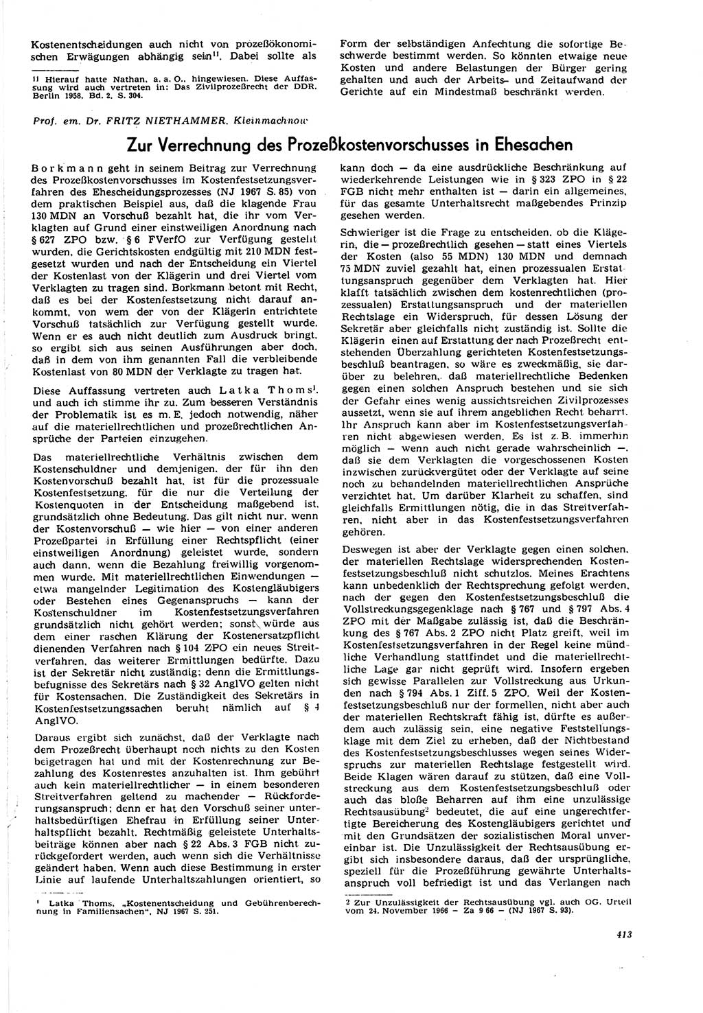 Neue Justiz (NJ), Zeitschrift für Recht und Rechtswissenschaft [Deutsche Demokratische Republik (DDR)], 21. Jahrgang 1967, Seite 413 (NJ DDR 1967, S. 413)