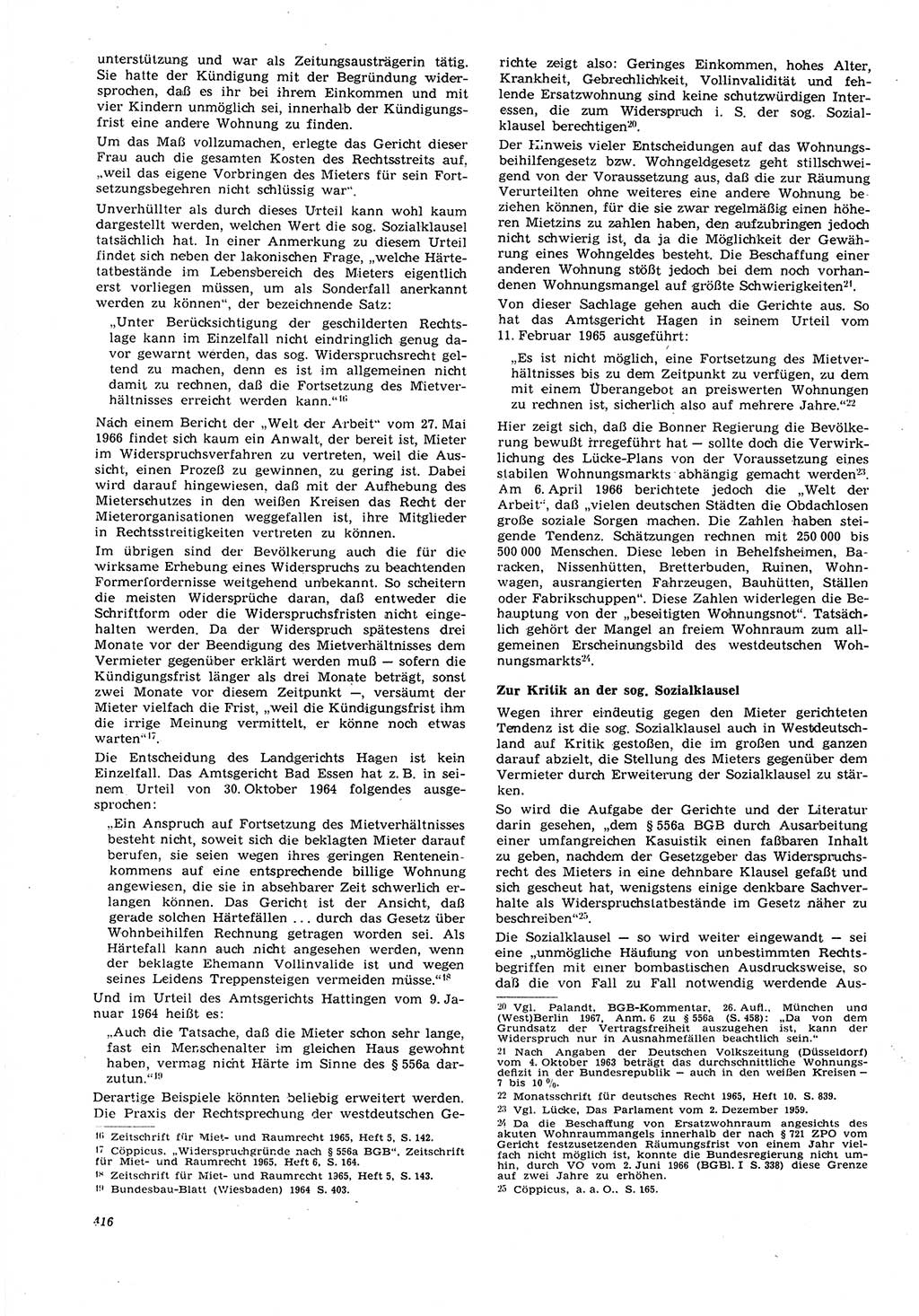 Neue Justiz (NJ), Zeitschrift für Recht und Rechtswissenschaft [Deutsche Demokratische Republik (DDR)], 21. Jahrgang 1967, Seite 416 (NJ DDR 1967, S. 416)